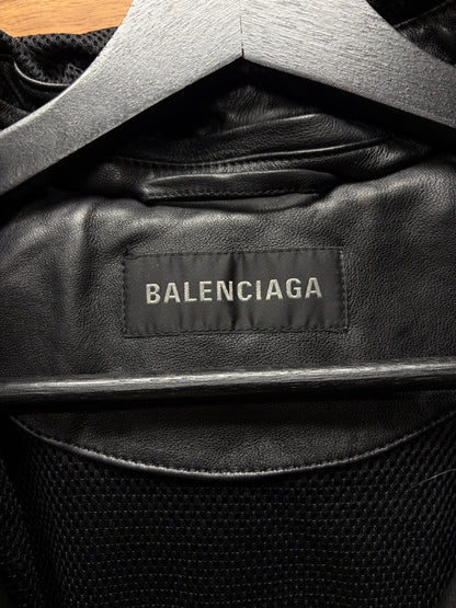 2022 Balenciaga ‘3B Sports Icon Logo’ Black/White Leather Zip-Up Bomber Jacket