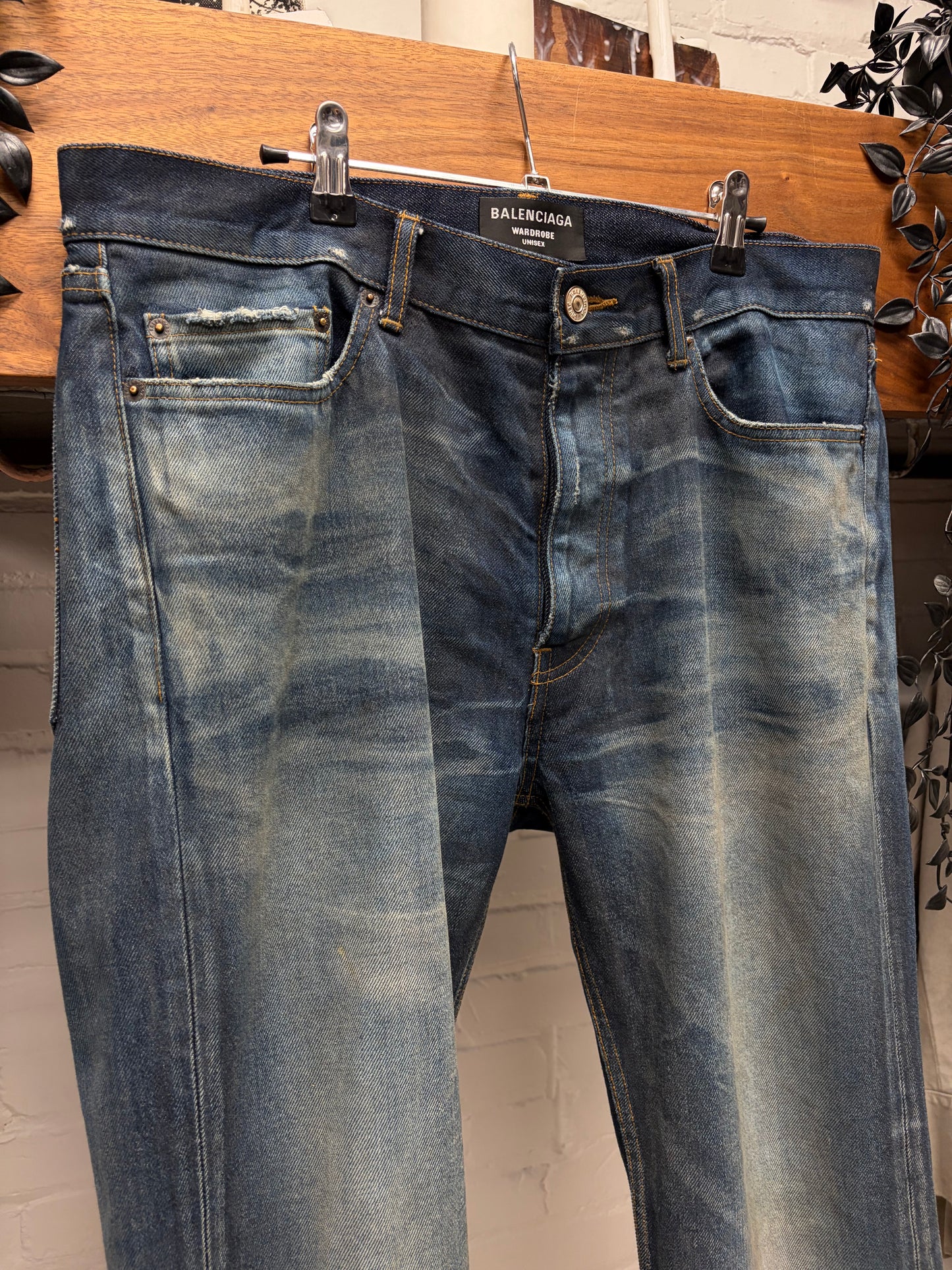 2022 Balenciaga Raw Blue Bootcut Denim