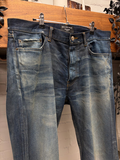 2022 Balenciaga Raw Blue Bootcut Denim