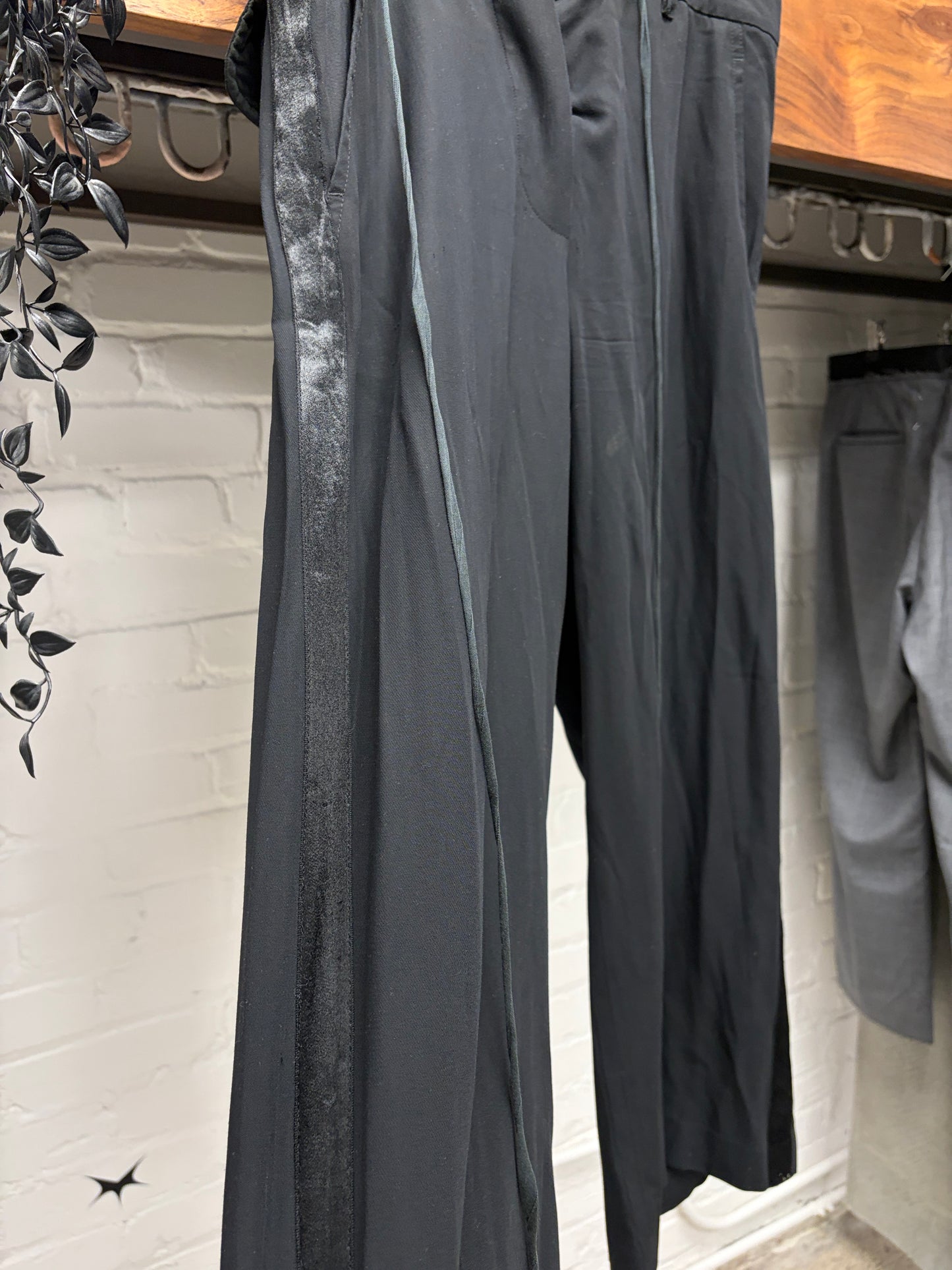 Ann Demeulemeester ‘Velour Side Seam’ Black Wide Leg Trousers