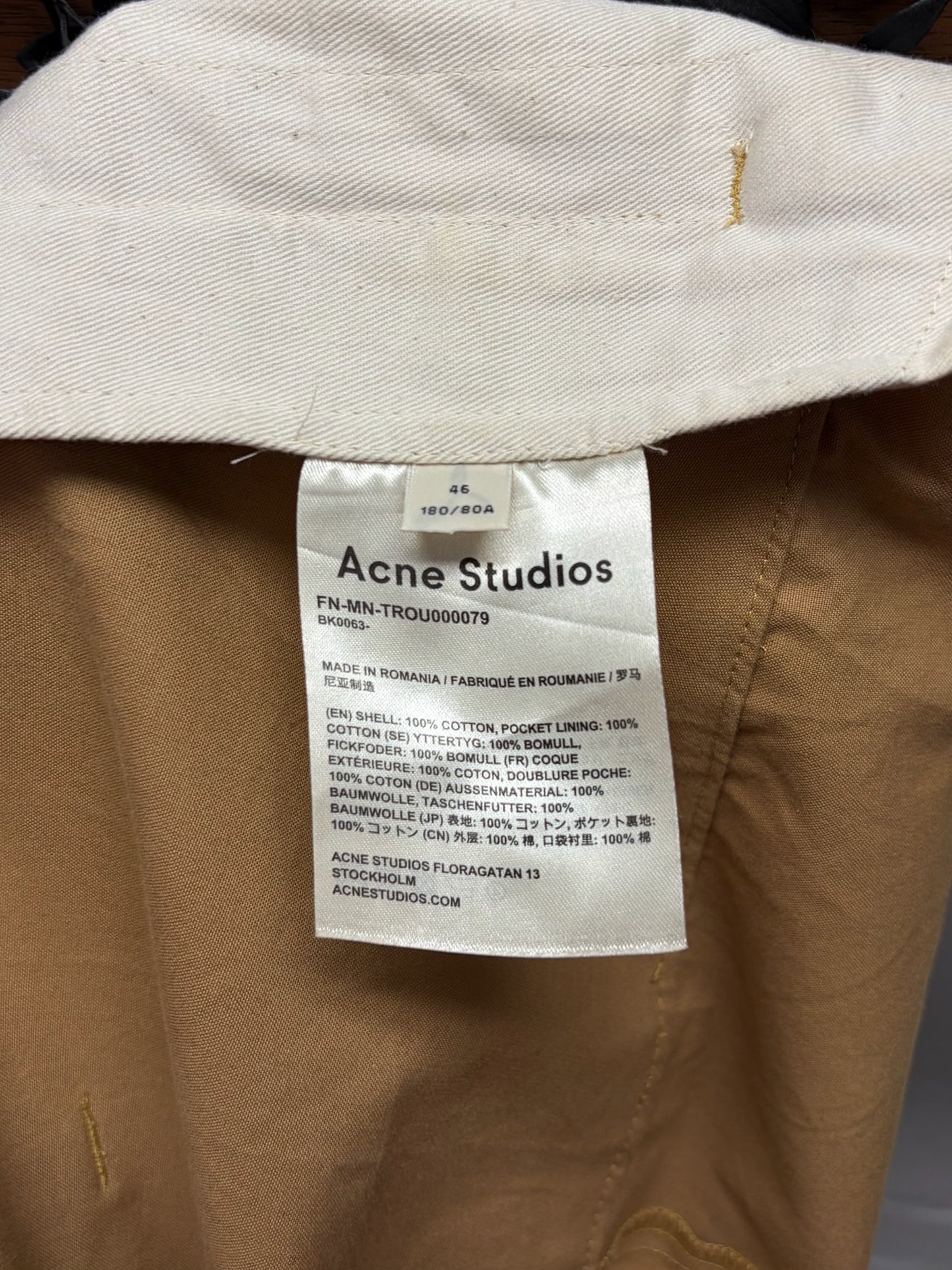 Acne Studios Cotton/Twill Wide Leg Belted Brown Pants