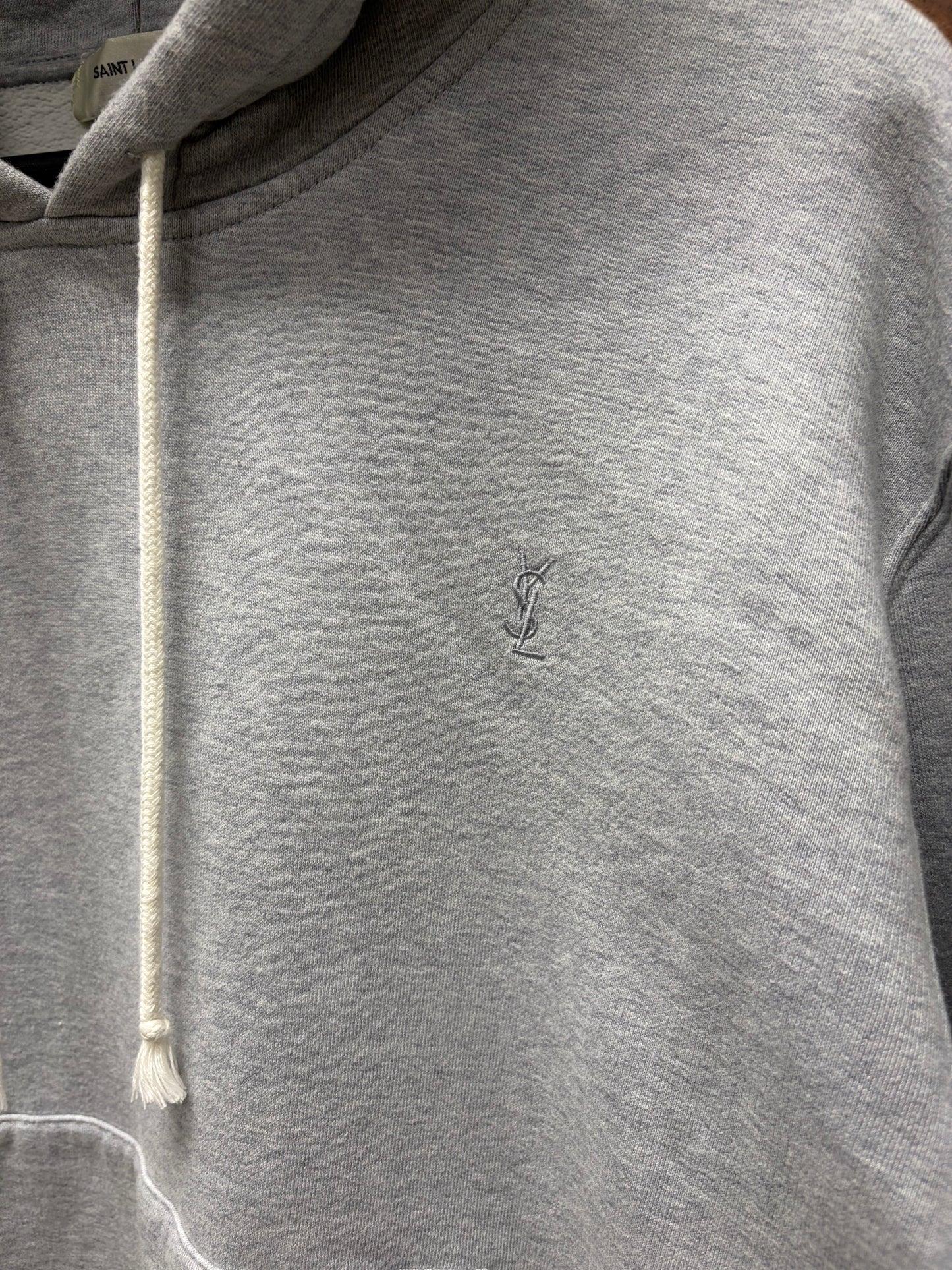 2023 Saint Laurent ‘YSL’ Embroidered Logo Grey Pullover Hoodie