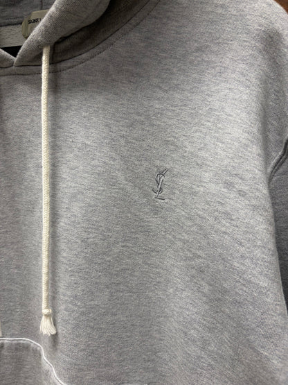 2023 Saint Laurent ‘YSL’ Embroidered Logo Grey Pullover Hoodie