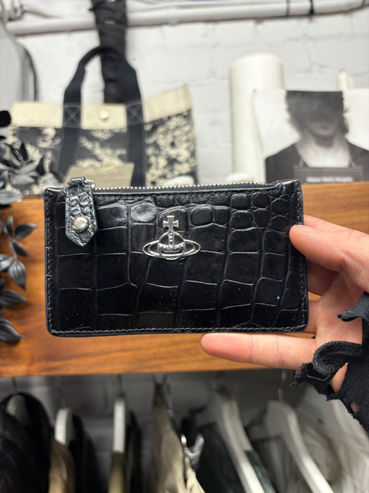 Vivienne Westwood Crocodile Embossed Black Leather ‘Orb Logo’ Cardholder Wallet