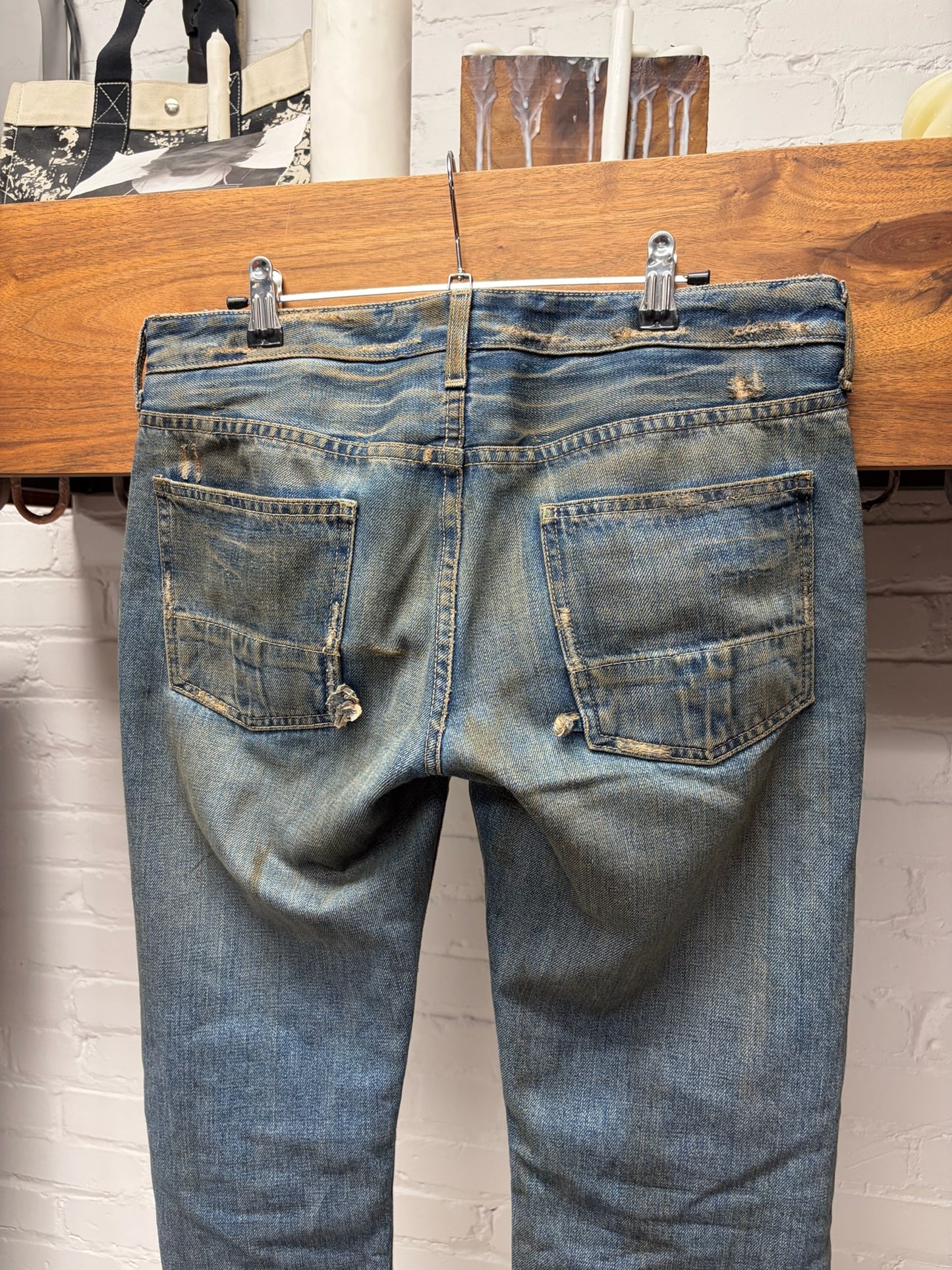 2000s Rick Owens ‘Slab’ Dirt Washed Blue Bootcut Denim