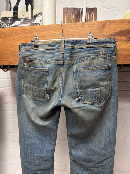 2000s Rick Owens ‘Slab’ Dirt Washed Blue Bootcut Denim