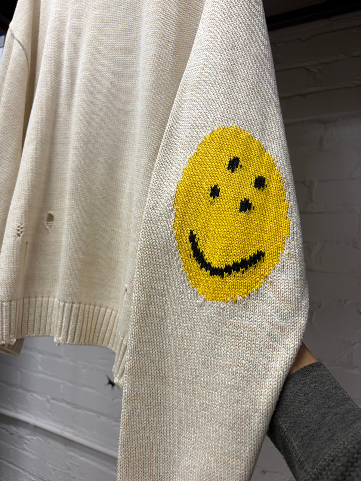 Kapital ‘Smiley’ 5G Distressed Cream White Knit Sweater