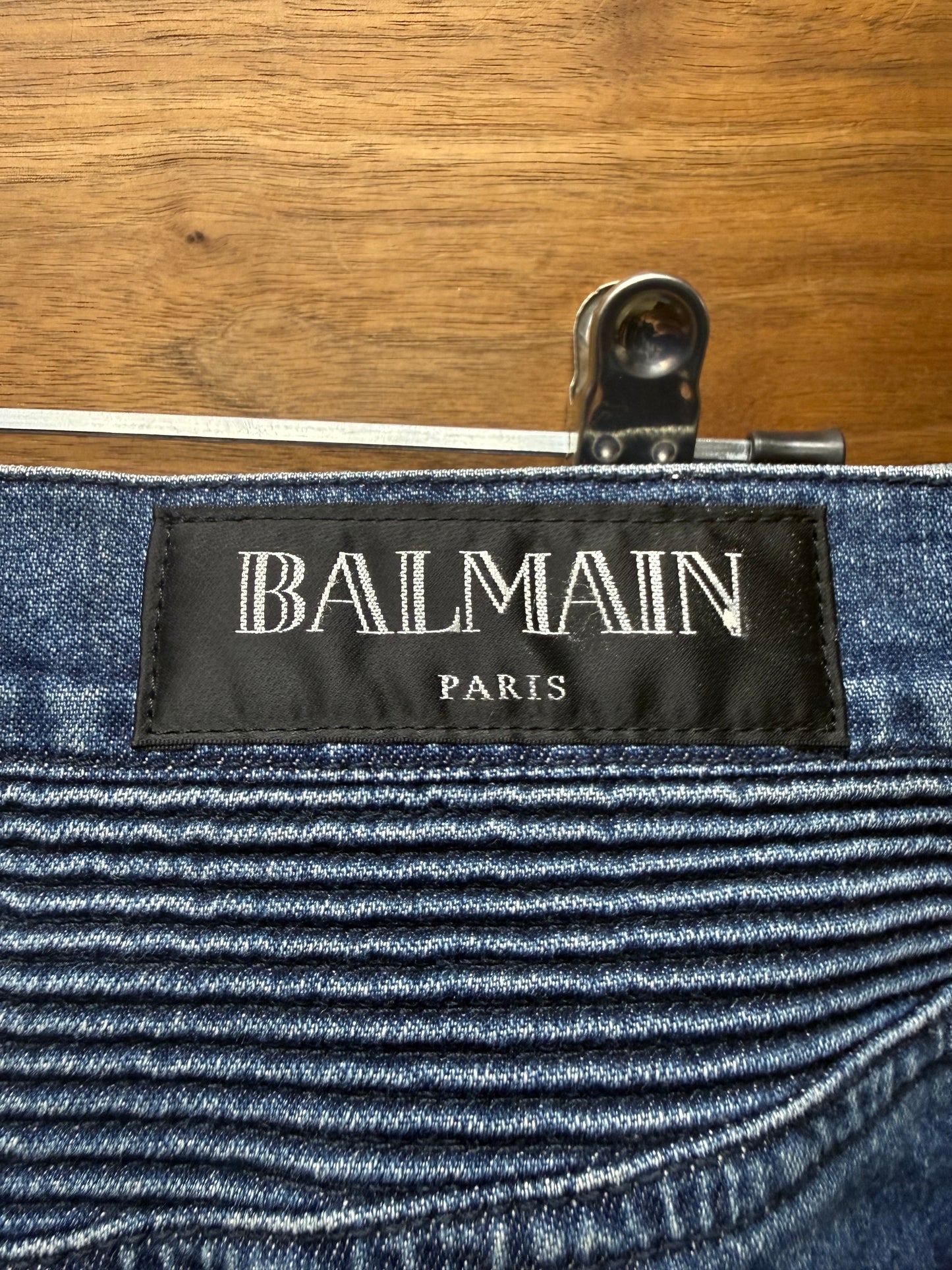 Balmain ‘Racing Stripe’ Orange/White Stripe Blue Biker Skinny Jeans