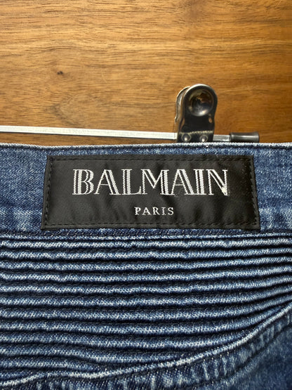 Balmain ‘Racing Stripe’ Orange/White Stripe Blue Biker Skinny Jeans