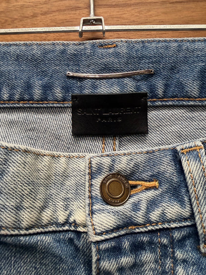 2021 Saint Laurent ‘D02’ Light Wash Blue Distressed Skinny Jeans
