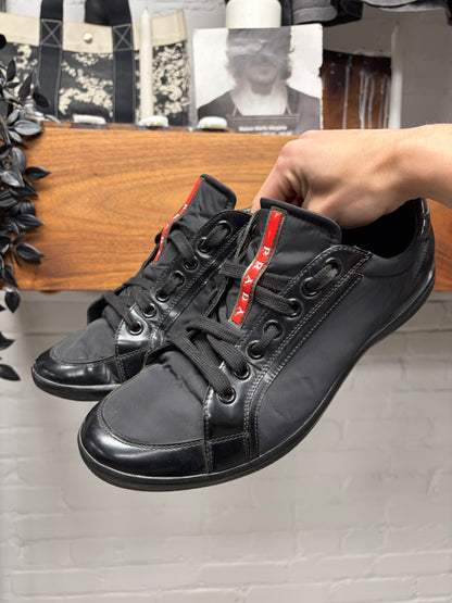 Prada Sport Black Nylon/Patent Leather Low Top Sneakers