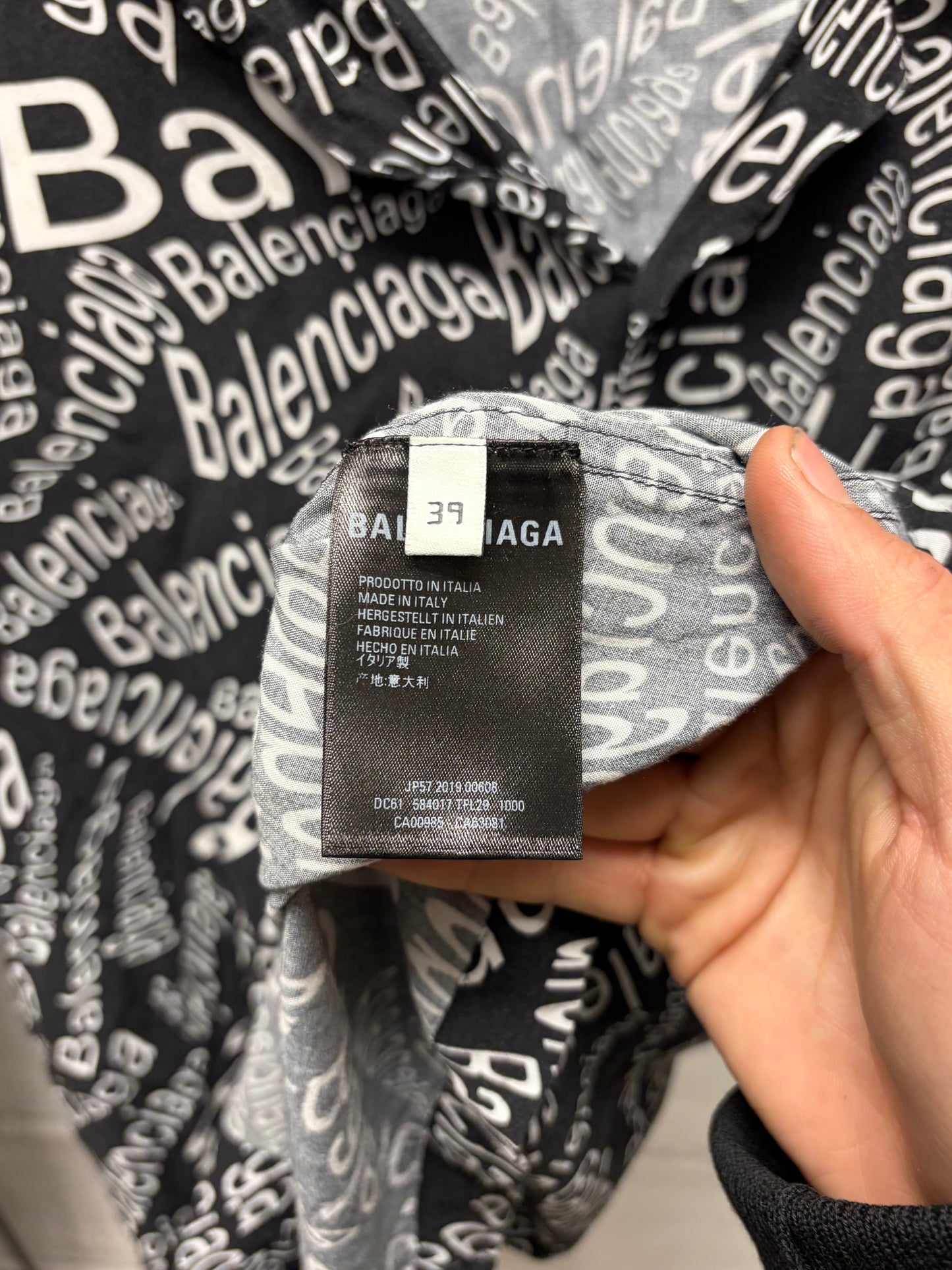Balenciaga ‘All Over Logo’ Black Button Down Shirt