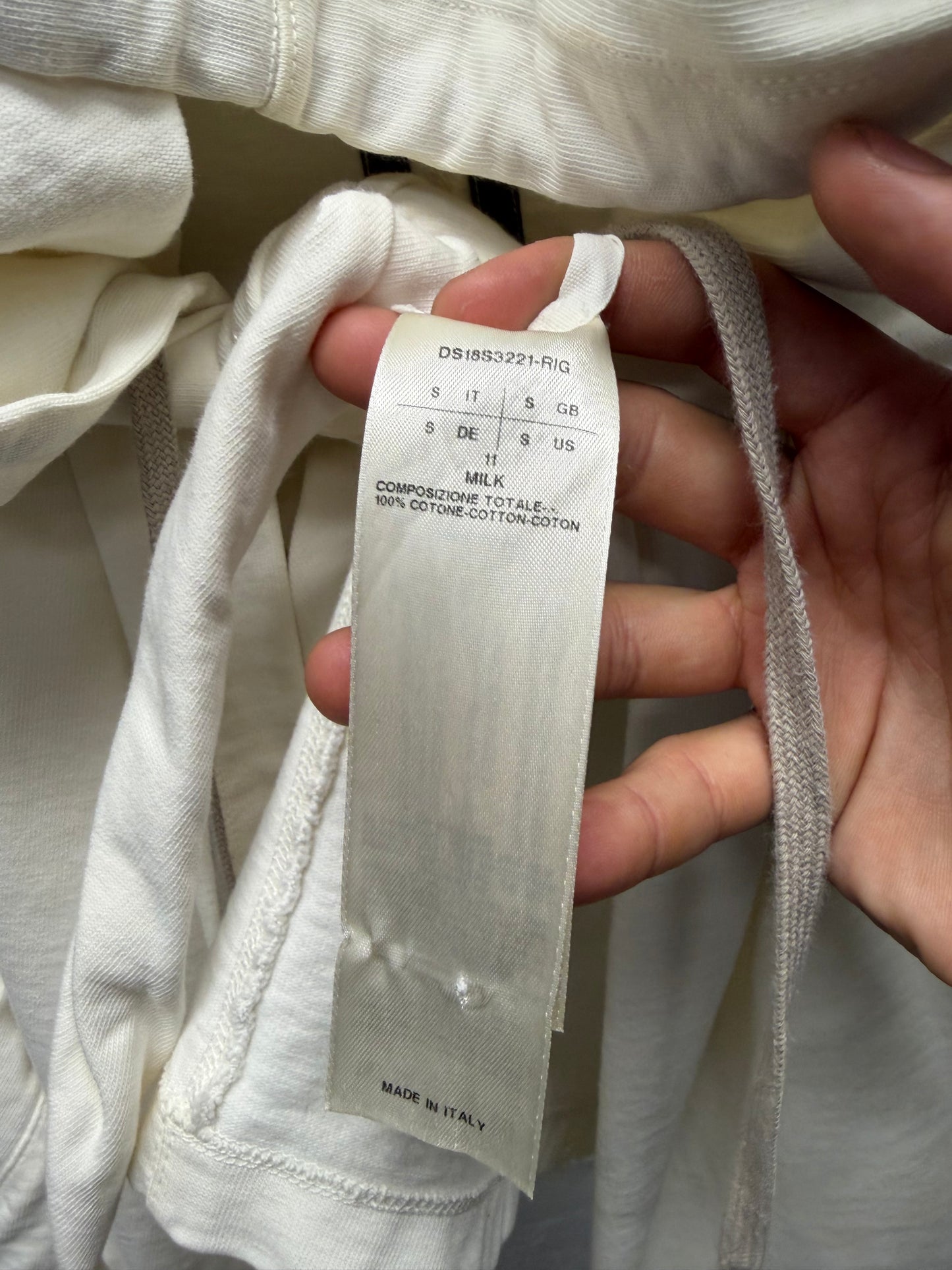 Rick Owens ‘Druid’ Tie-Up Milk White Cotton Pullover Hoodie