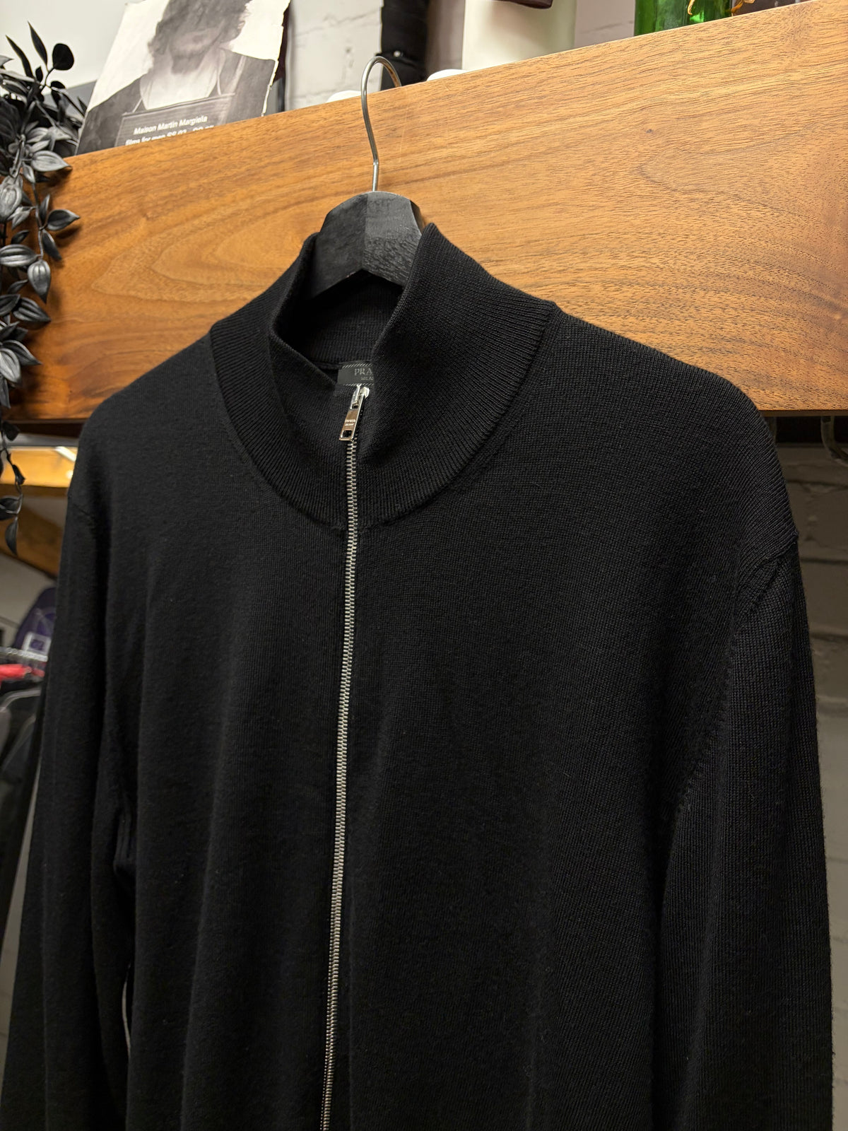 Prada Black Virgin Wool ‘Drivers Knit’ Zip Up Sweater