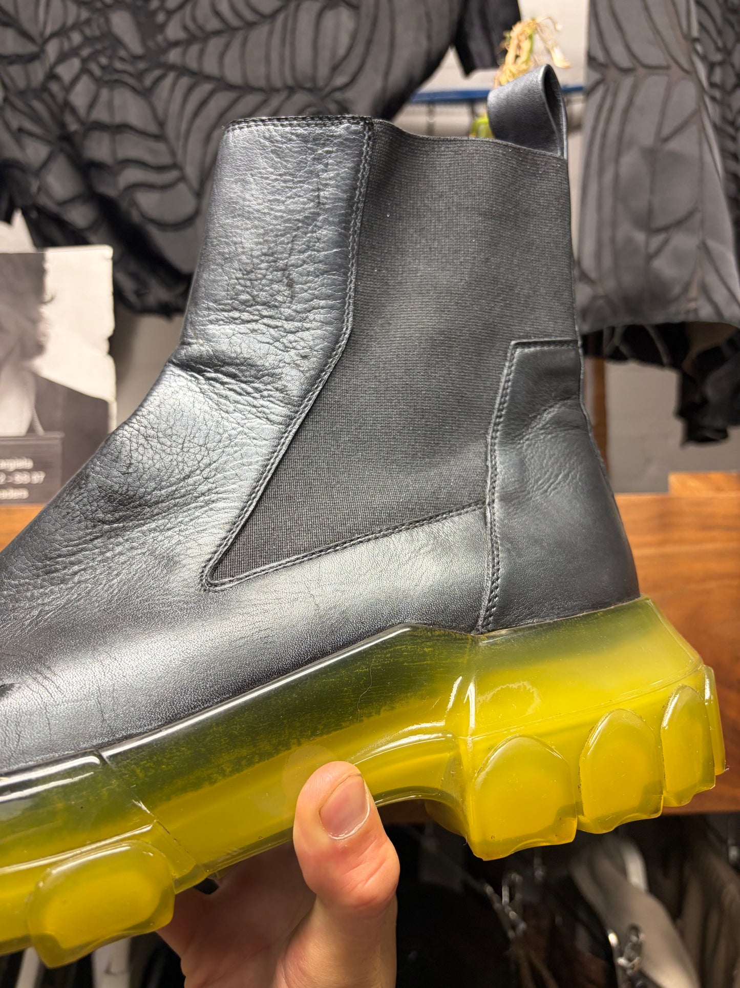 SS2019 Rick Owens ‘Babel’ Beatle Black Leather/Clear Sole Tractor Boots