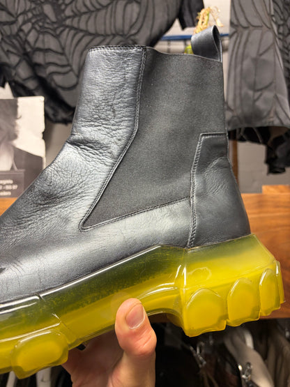 SS2019 Rick Owens ‘Babel’ Beatle Black Leather/Clear Sole Tractor Boots