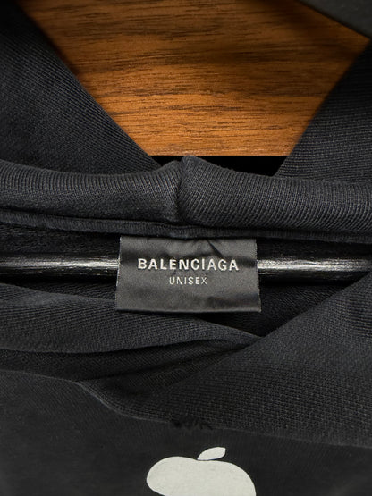 AW2022 Balenciaga ‘Be Different’ Apple Logo Distressed Black Heavy Cotton Hoodie