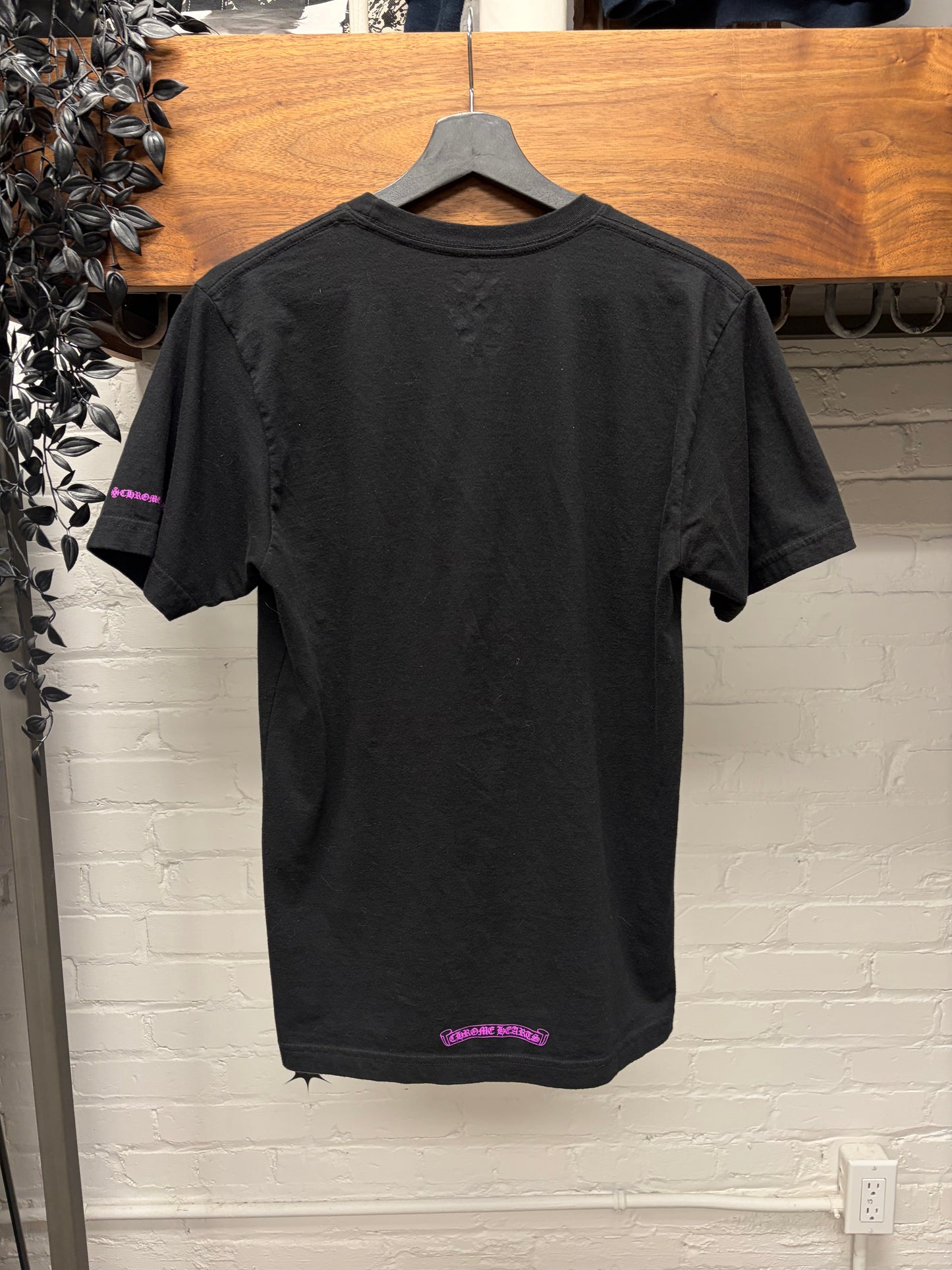 Chrome Hearts Black/Purple Scroll Neck Logo Short Sleeve Shirt