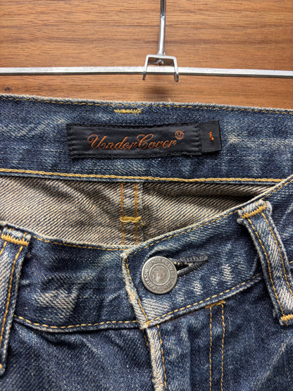 AW2007 Undercover ‘Apple’ Emrboidered Dirt Wash Blue Skinny Jeans