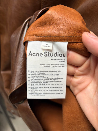 Acne Studios Brown Lambskin Leather Button Snap Shirt Jacket