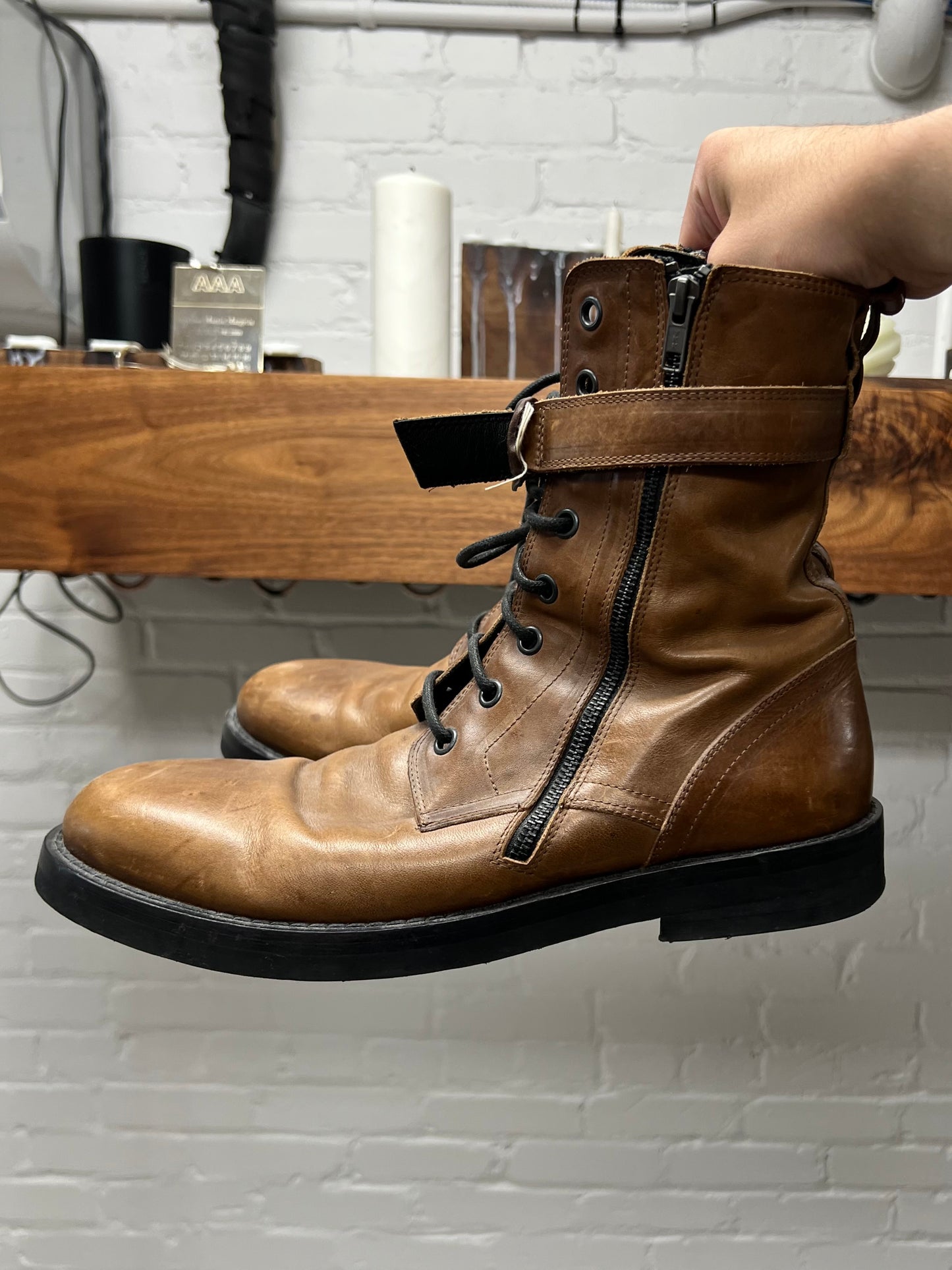 Ann Demeulemeester ‘Maxim’ Brown Leather Combat Boots