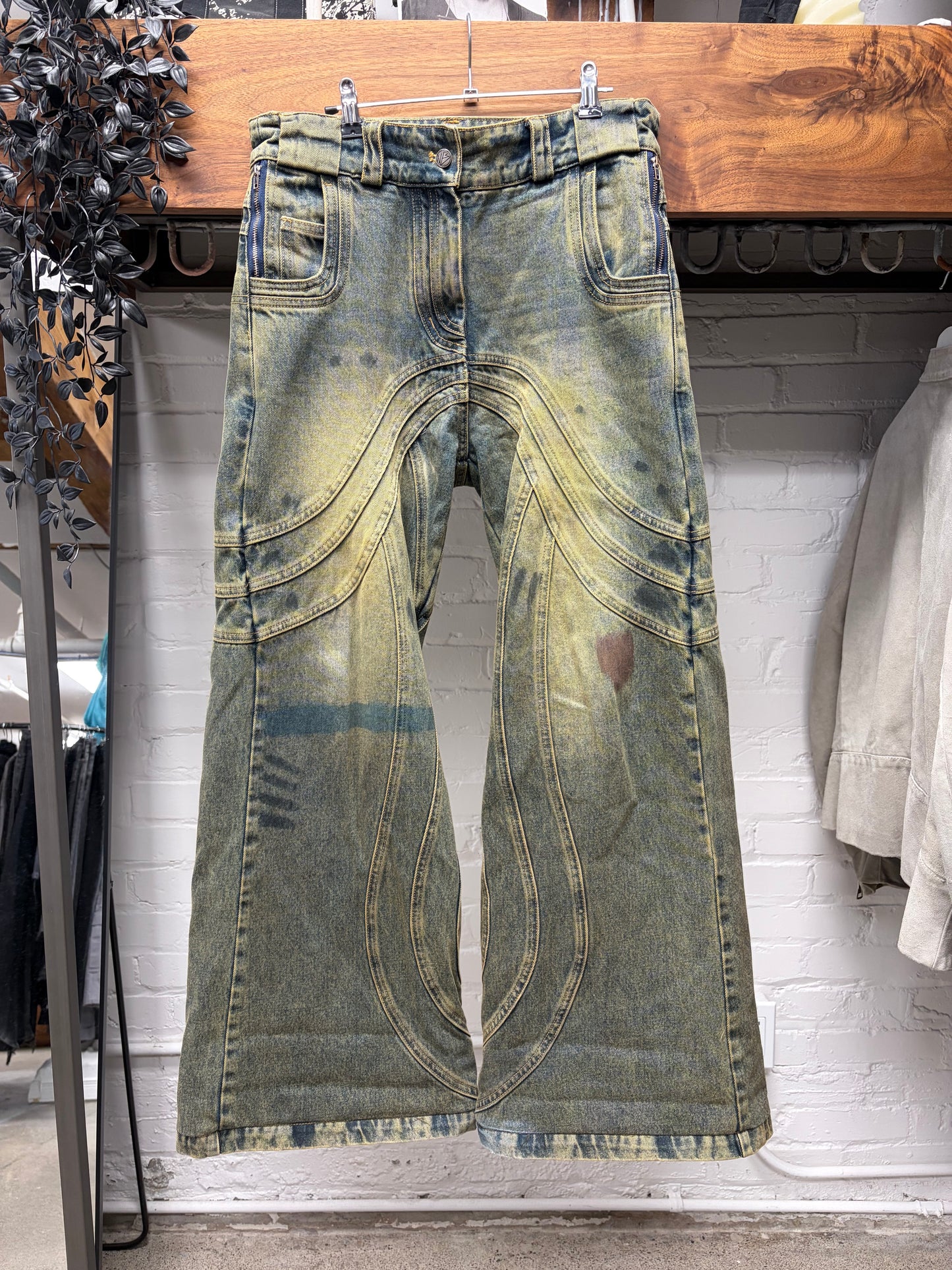 No Faith Studios Mud Washed ‘Wave’ Flared Leg Denim