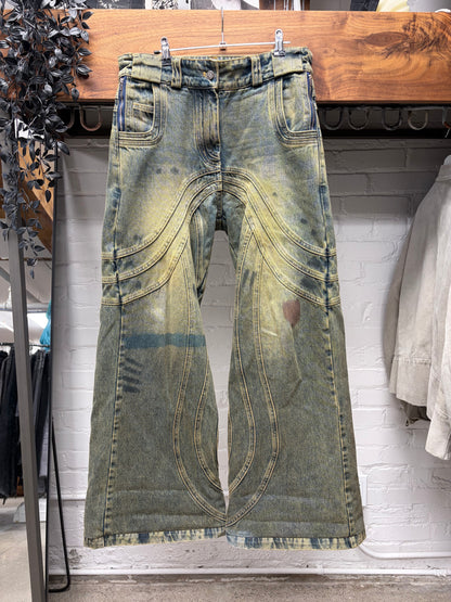 No Faith Studios Mud Washed ‘Wave’ Flared Leg Denim