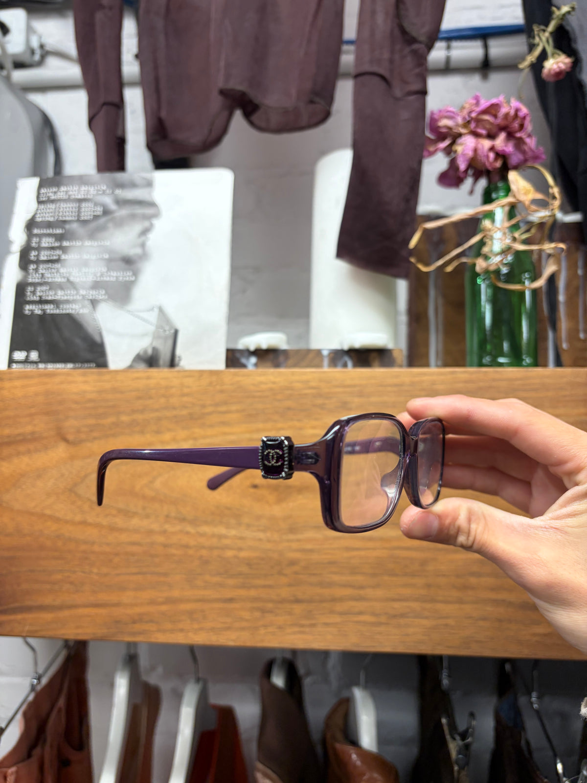 Chanel Purple Rhinestone ‘CC Interlock Logo’ Prescription Glasses