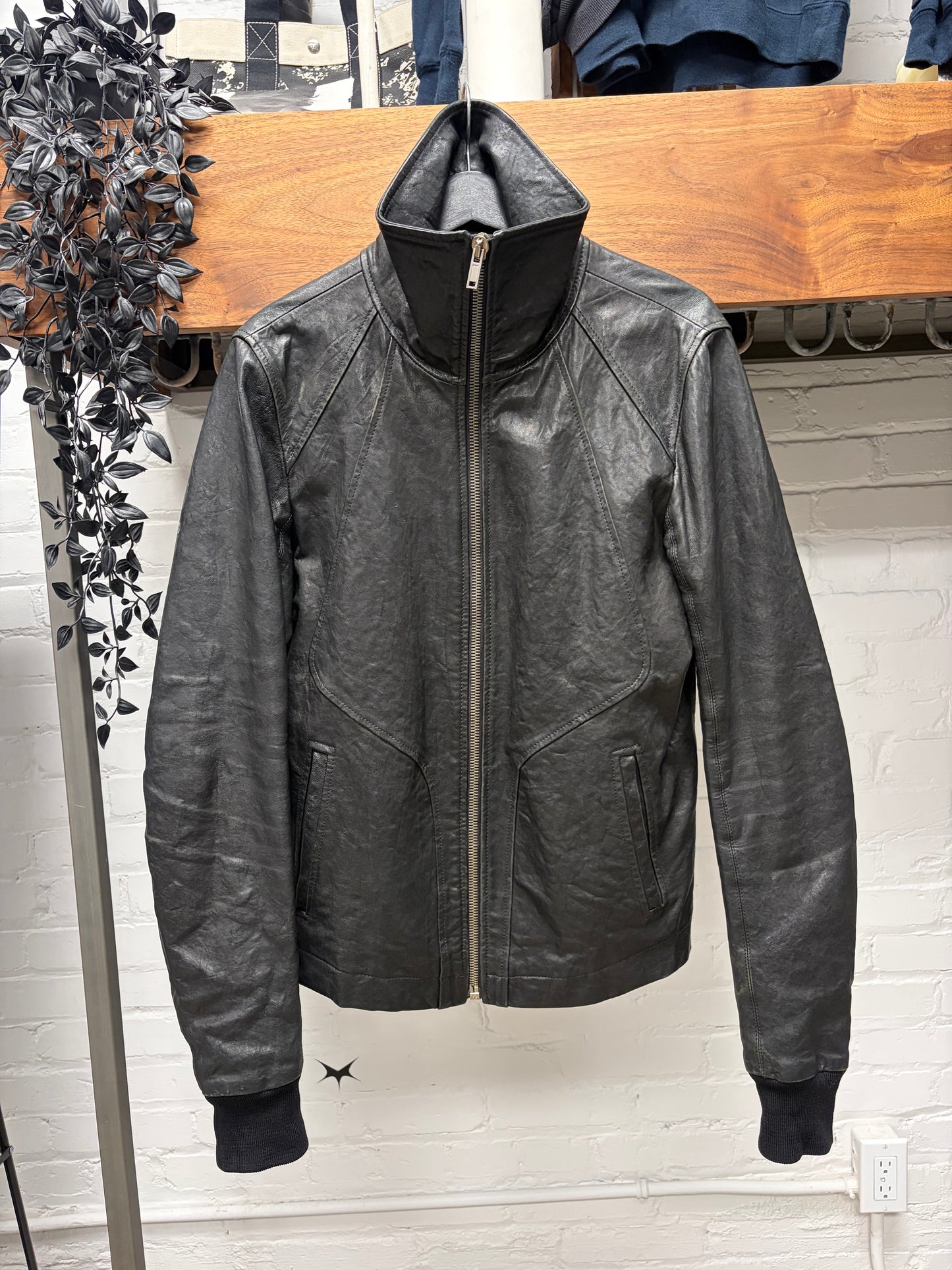 Rick Owens O&M era Lambskin Leather ‘Intarsia’ High Neck Jacket