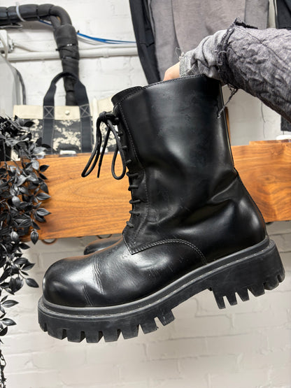 Balenciaga ‘Sergent’ 20MM Black Patent Leather Platform Combat Boots