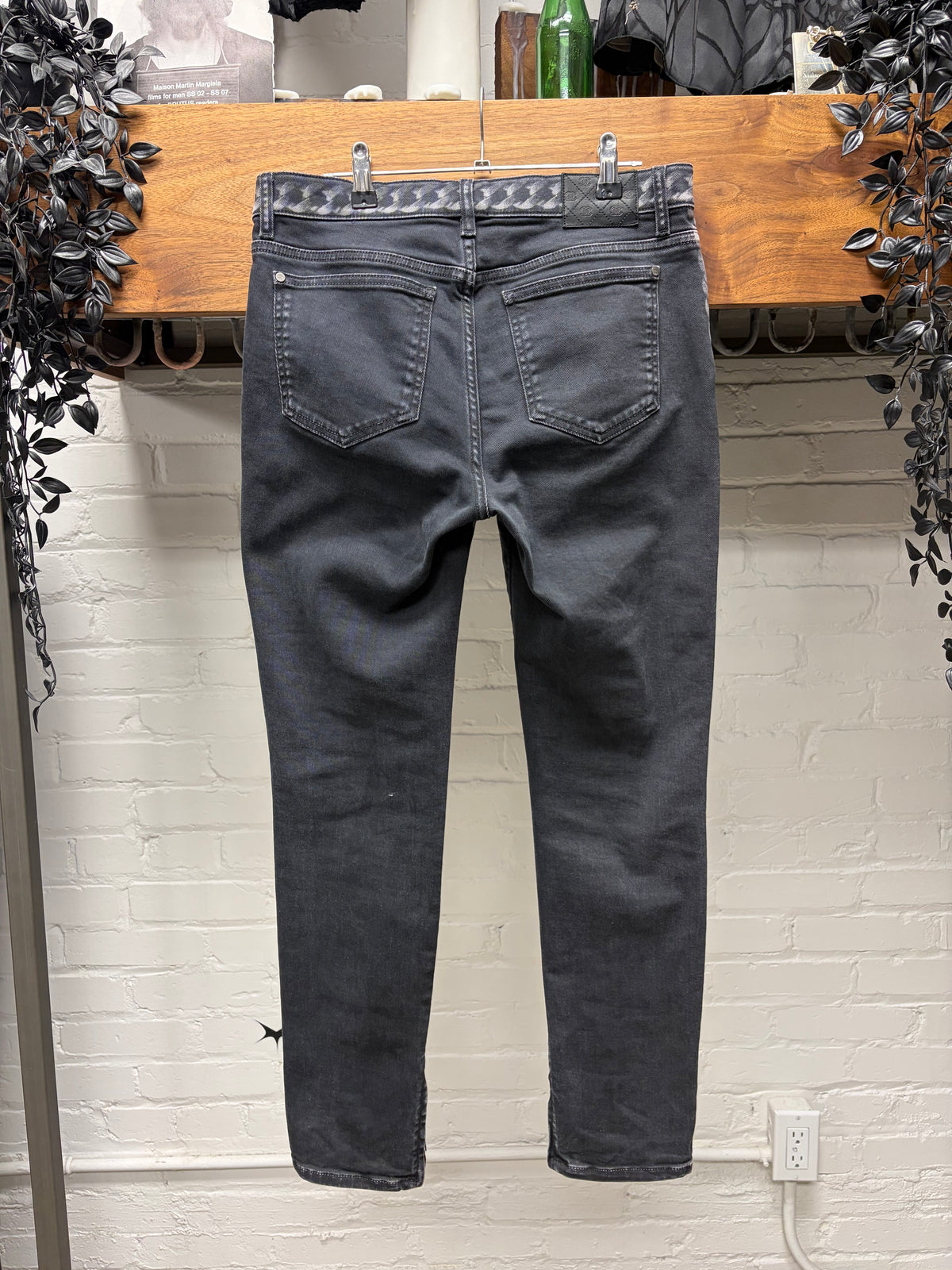 Chanel ‘Chain Print’ Black Skinny Jeans with Monogram Leather Jacron Patch