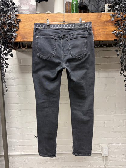 Chanel ‘Chain Print’ Black Skinny Jeans with Monogram Leather Jacron Patch