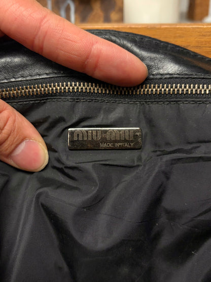 Vintage Miu Miu Faded Black ‘Double Buckle’ Leather Shoulder Bag
