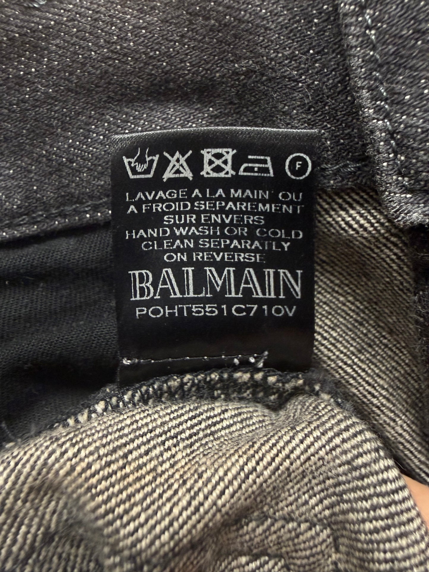 Balmain Black Distressed Black Biker Knee Moto Skinny Jeans