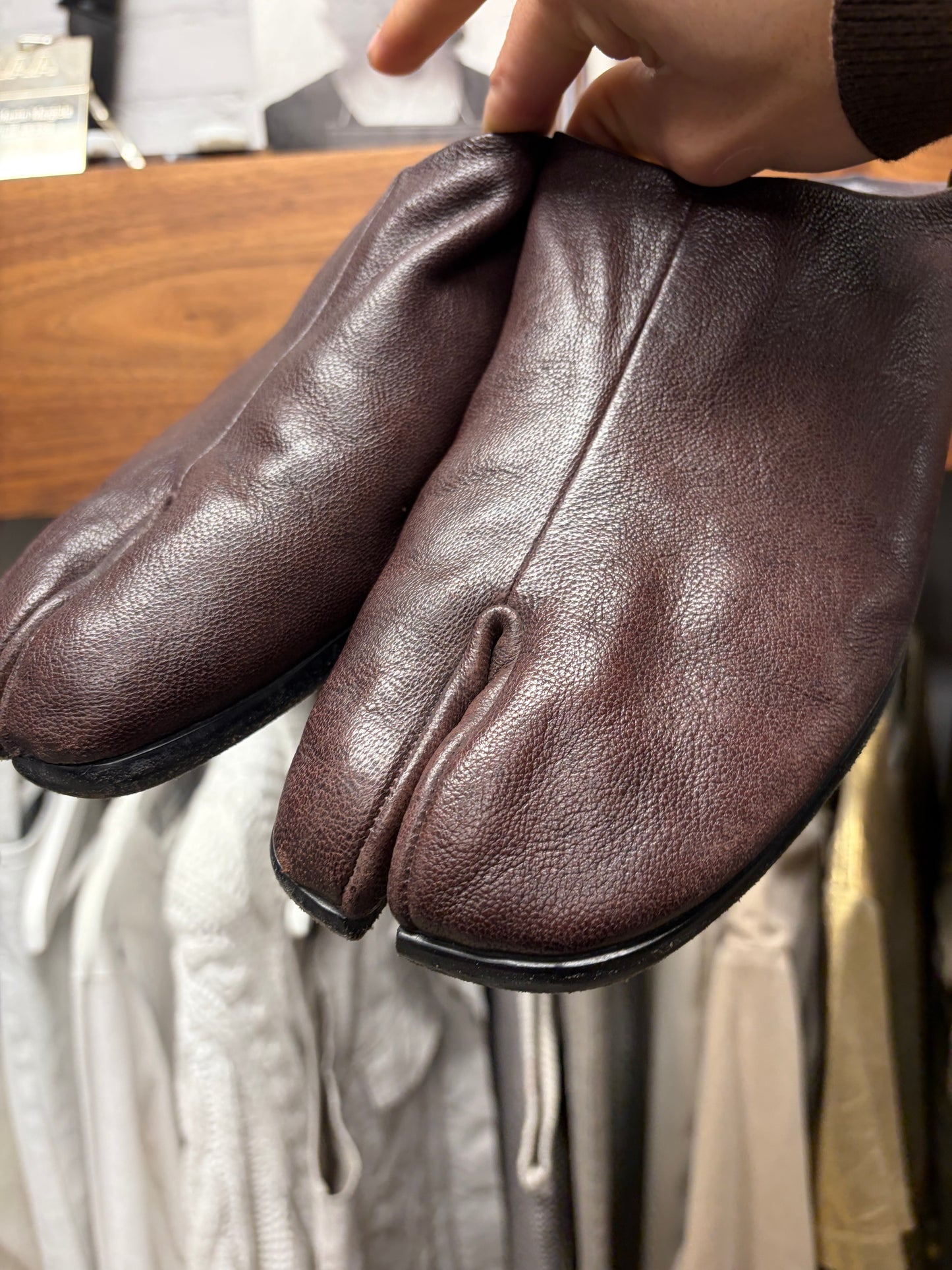 Maison Margiela ‘Tabi’ Split Toe Brown Leather Mule/Loafers