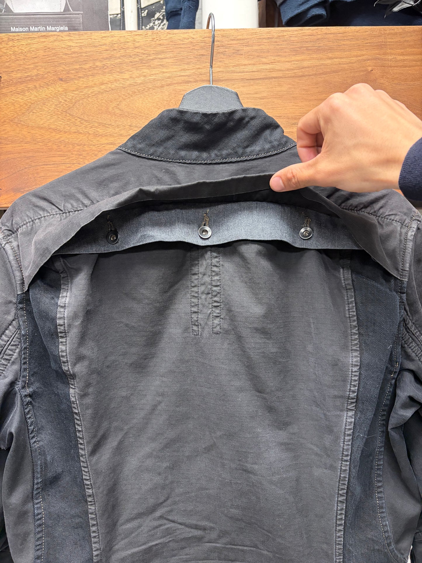 Rick Owens O&M Era Black Denim ‘Slave’ High Neck Jacket