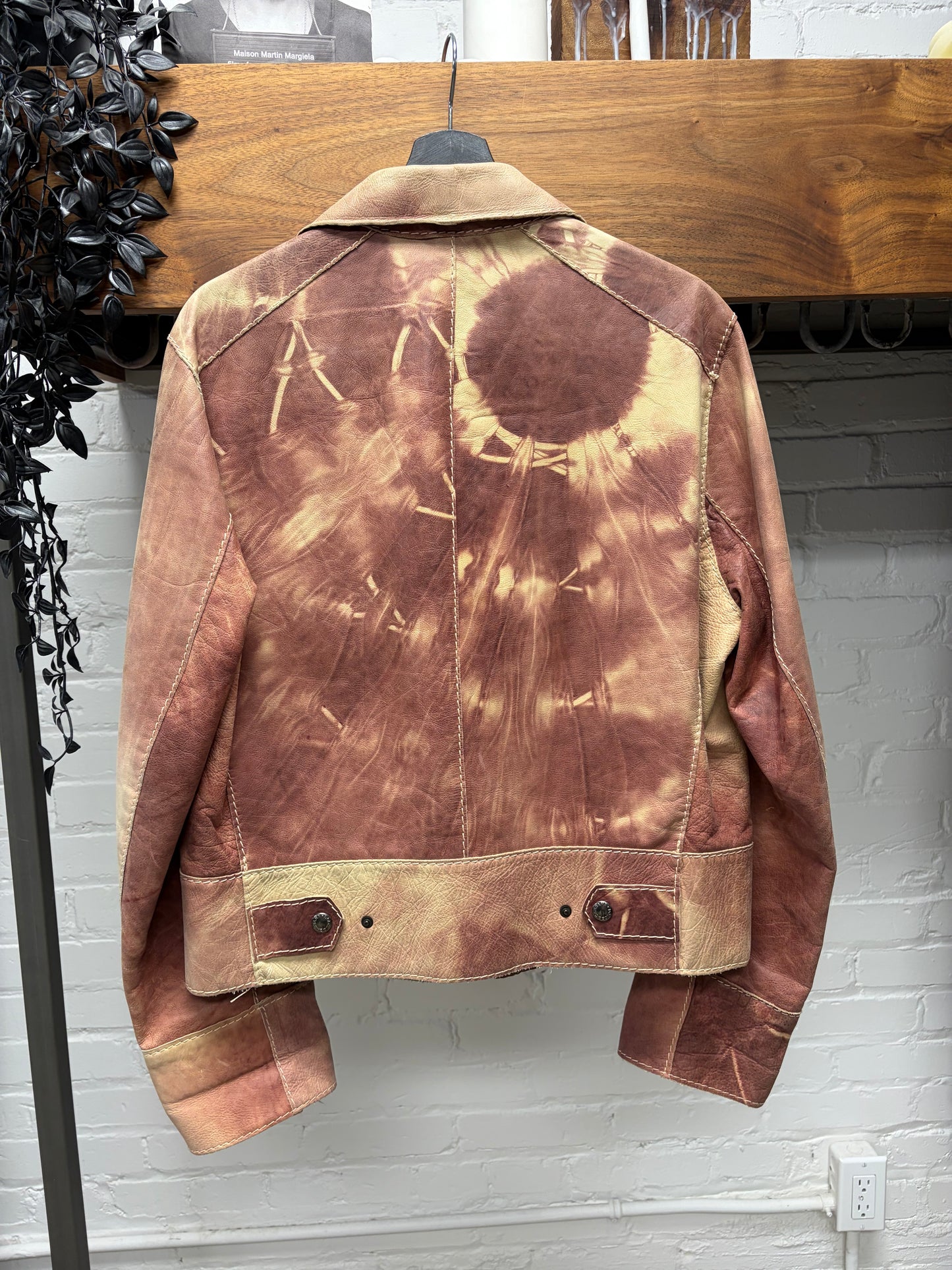 Vintage Dolce & Gabbana Red/Cream Sun Faded Pigskin Leather Jacket