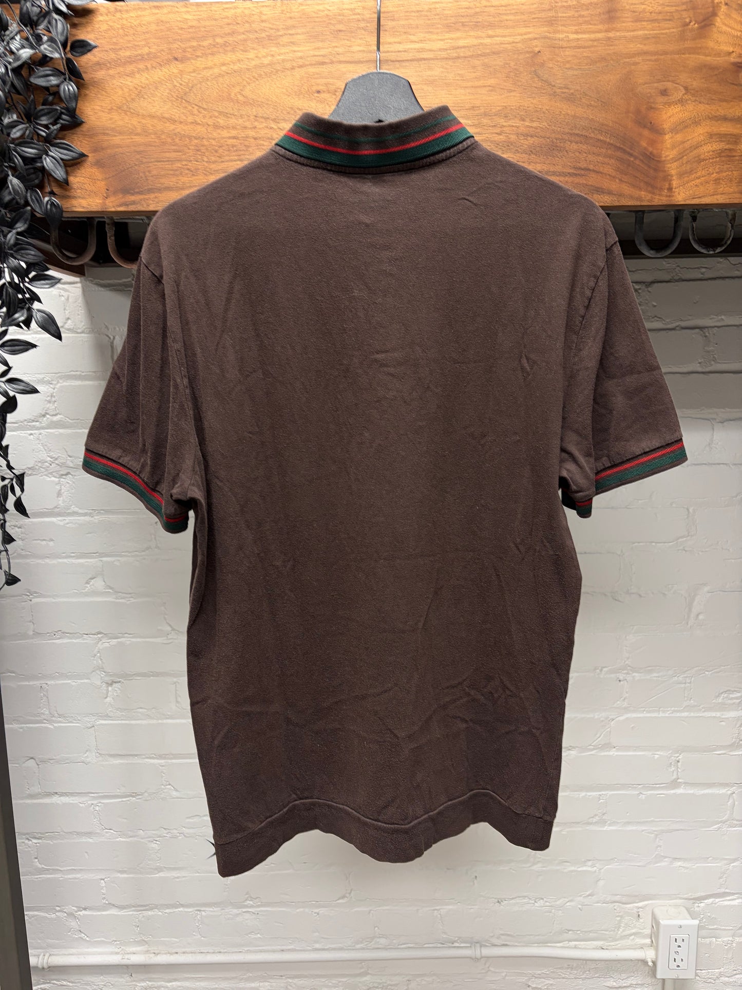 2000 Vintage Gucci by Tom Ford Striped Logo Brown Cotton Polo