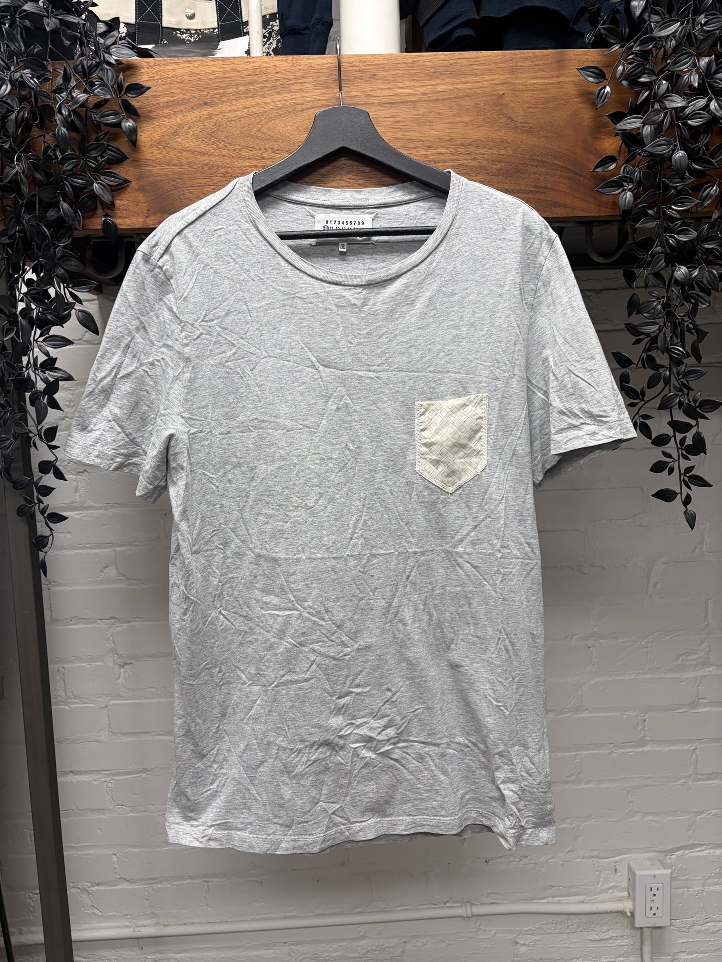 2017 Maison Margiela ‘Diamond Print’ Pocket Grey Cotton T-Shirt