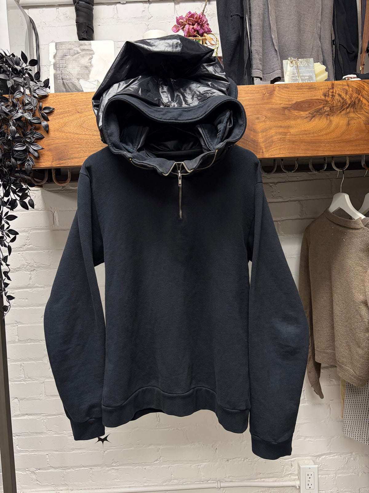 AW2007 Raf Simons ‘Alien Zip’ Black Cotton Double Hood Quarter Zip Hoodie