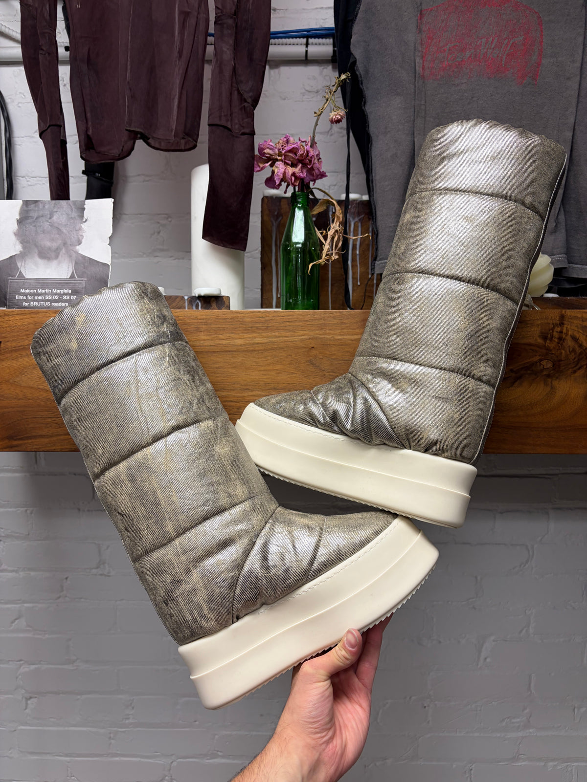 AW2025 Rick Owens Silver ‘Concordians’ Mega Bumper Knee High Boots