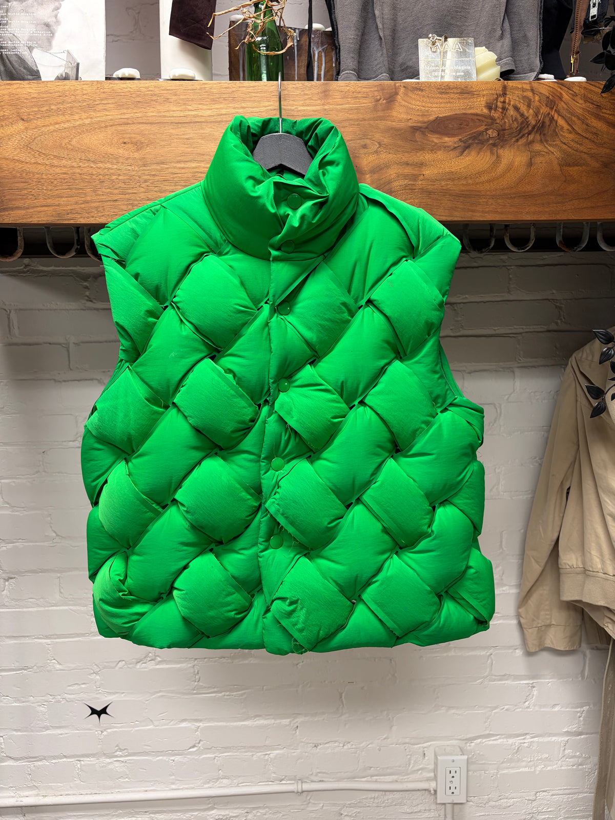 Bottega Veneta ‘Intrecciato Woven’ Signature Green Quilted Puffer Vest