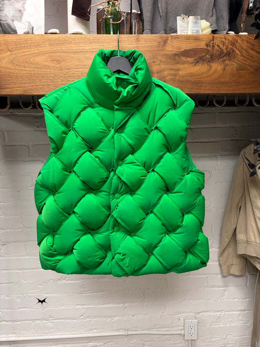 Bottega Veneta ‘Intrecciato Woven’ Signature Green Quilted Puffer Vest