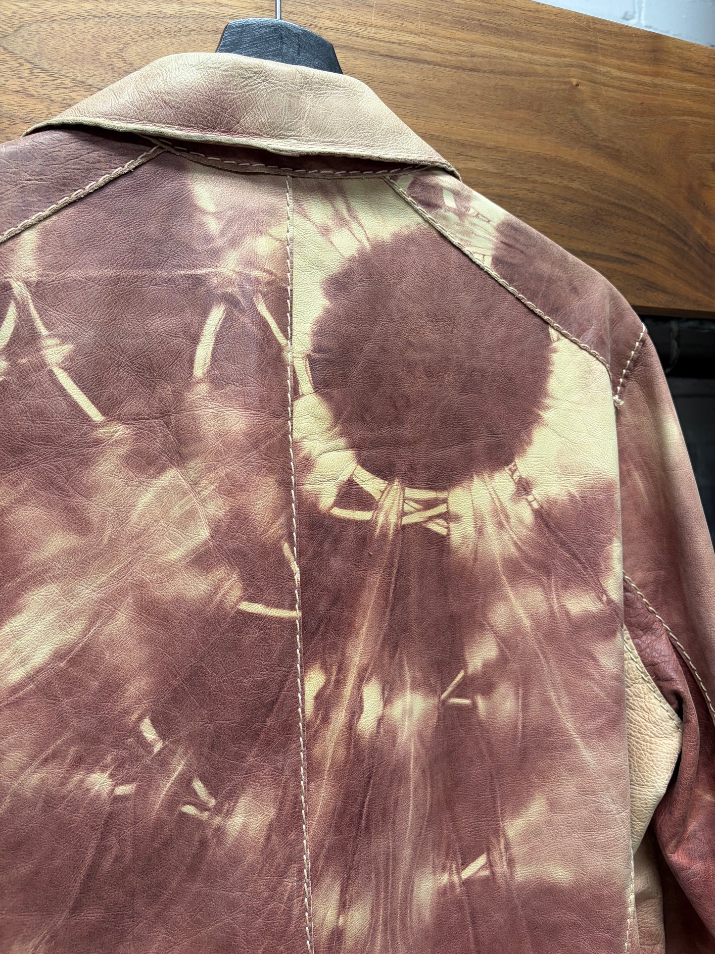 Vintage Dolce & Gabbana Red/Cream Sun Faded Pigskin Leather Jacket