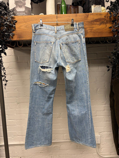 Vintage Yohji Yamamoto ‘Y’s For Men’ Patchwork Distressed Light Wash Blue Flared Denim