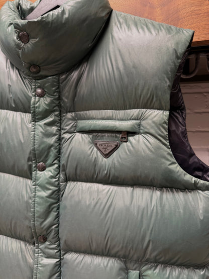 Prada Re-Nylon ‘Saffiano Logo’ Green Down Filled Puffer Vest