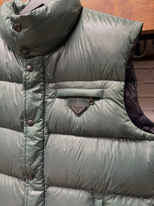 Prada Re-Nylon ‘Saffiano Logo’ Green Down Filled Puffer Vest