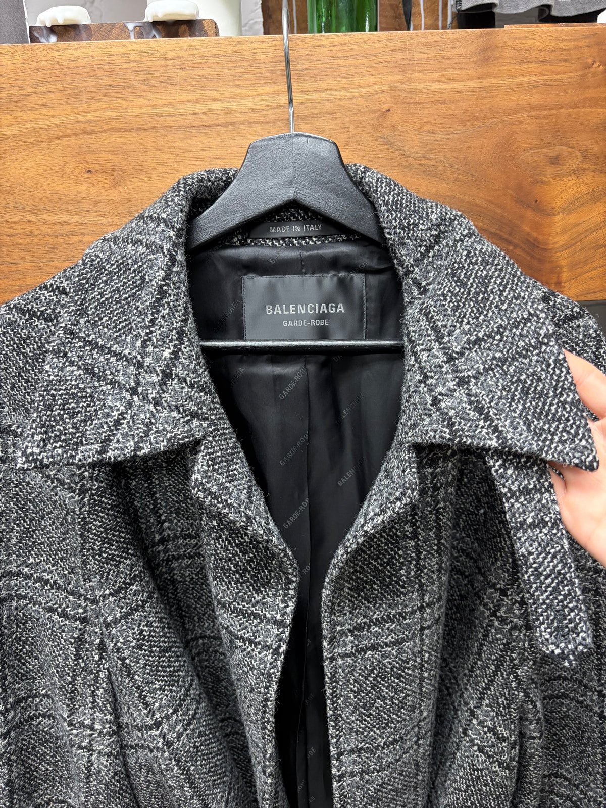 AW2025 Balenciaga Distressed ‘Raglan One Layer’ Plaid Belted Wool Full Length Trench Coat