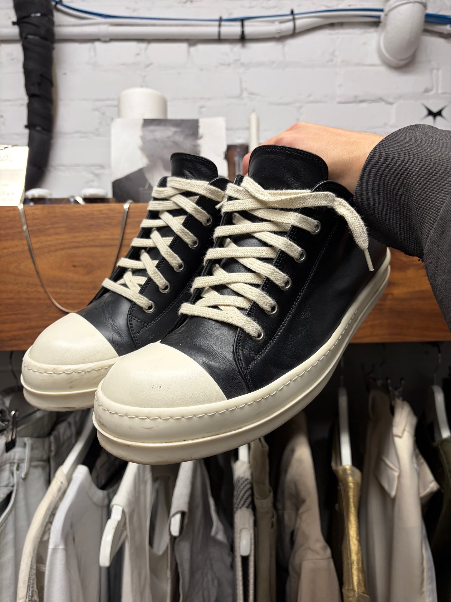 Rick Owens ‘Ramones’ Black/Milk Leather Low Top Sneakers