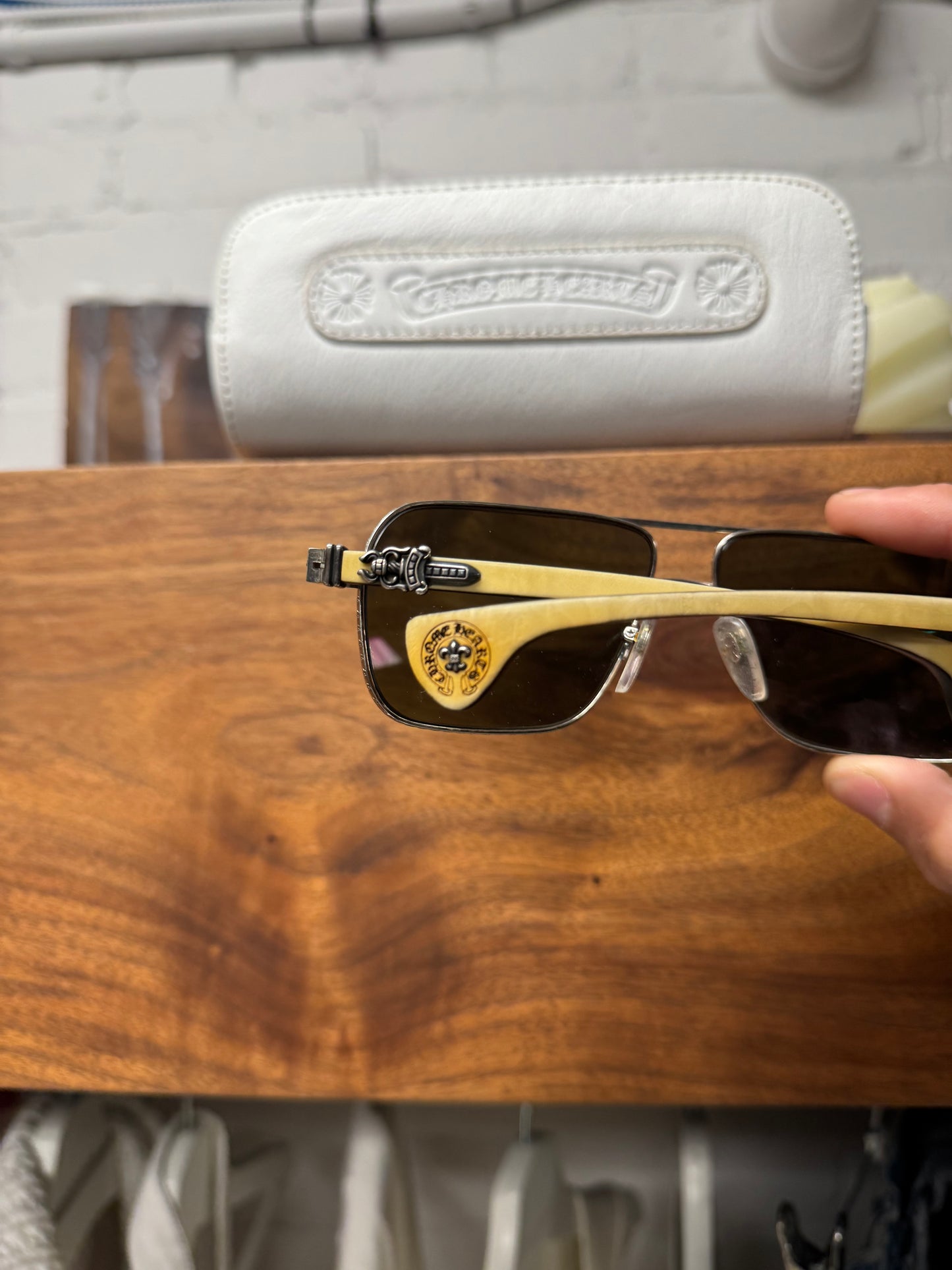 Chrome Hearts ‘Throb’ Dagger 925 Silver Detailed Wood Frame Sunglasses